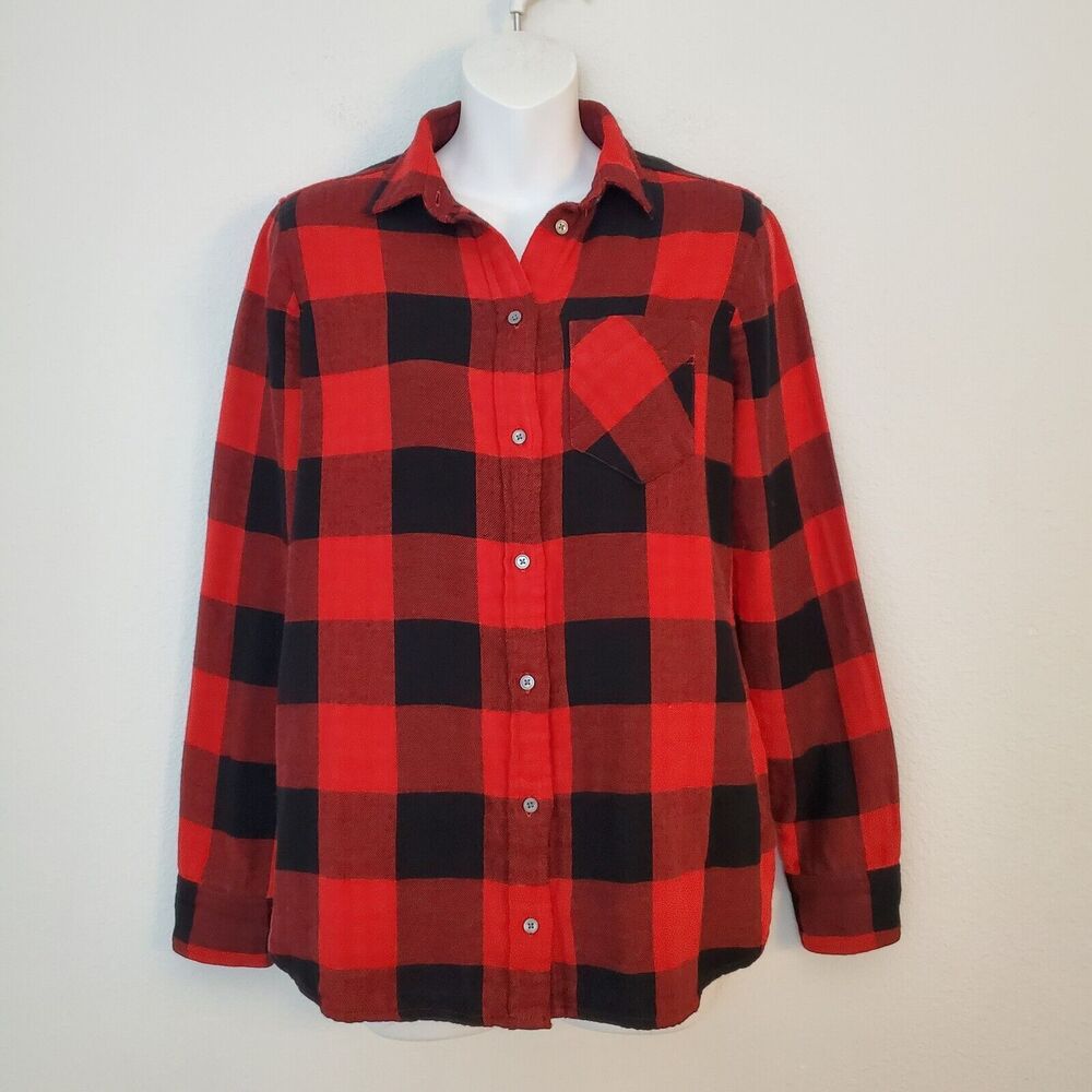 J Crew Women's Top 00 Red Classic Boy Shirt Buffalo Check Flannel Cozy Cabincore